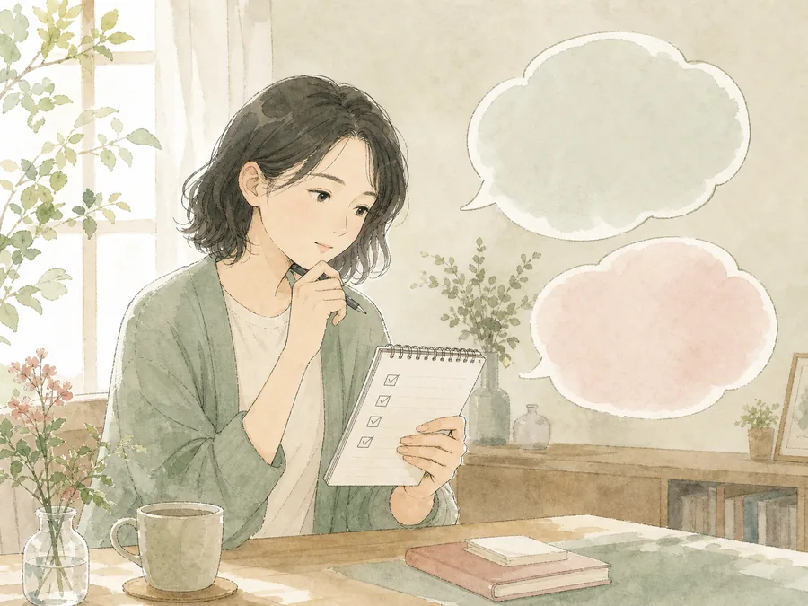 チェックリストを使い、親や自分が毒親かどうかを振り返る人のイラスト